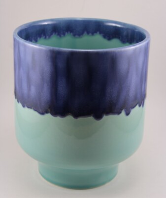 Destinos S.A. Portugal Ceramic Planter 9  Drip Glaze Aqua & Cobalt MidCentury