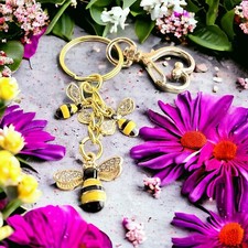Purse Charm - Bumble Bees with Heart Clasp - Key Chain or Bag Charm - Set of 2