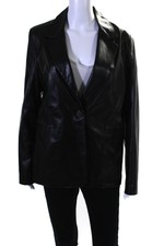 In Transit Womens Leather Wide Lapel Single Button Jacket Black Size Eur 44