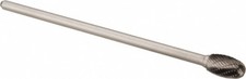 Made in USA 1/2" Cut Diam, 1/4" Shank Diam, Carbide Double Cut Oval Burr Radi...