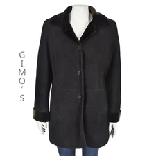 GIMO'S ITALIANA  Luxury Black Sueded Sheepskin & Brown Shearling Jacket SZ Med