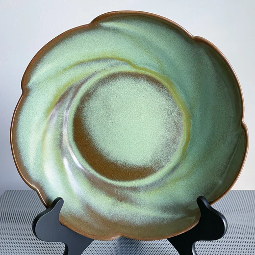 Vintage Frankoma Pottery Prairie Green Large Scalloped Serving Bowl 10 1/2”