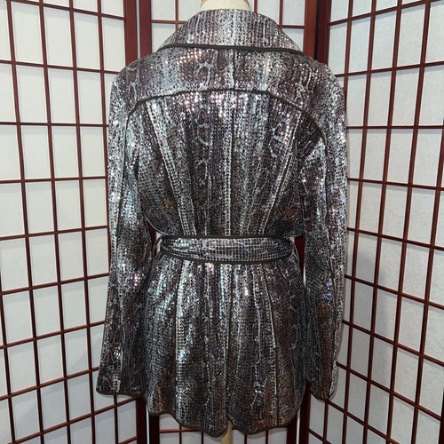 AMAZING! Chicos All Sequin Glam Snakeskin Long Jacket Coat Lightweight Cool - Picture 5 of 9