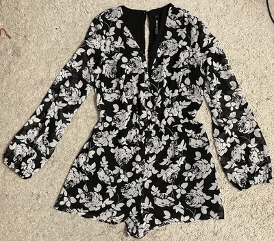 DESIGN LAB black white long sleeve short shorts romper large l