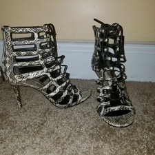 Michael Kors Collection Women's Snake print Leather Cage Sandals Sz 37.5 