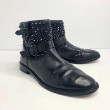 Ash Leather Studded Rhinestone Moto Ankle Boot Booties Size EU 40