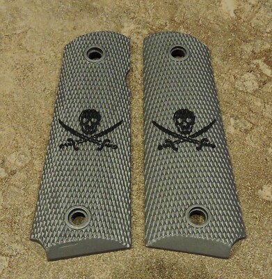 1911 Grips - JOLLY ROGER/CALICO JACK - GUN METAL GREY/BLACK - .45, FULL SIZE