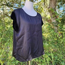 NATION LTD Satin Top W/ Velvet Trim Boxy Fit Sleeveless Top Viscose & Silk Black