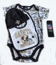 Official NFL New Orleans Saints Baby Onesie, Bib and Beanie Set,  3-6 months 