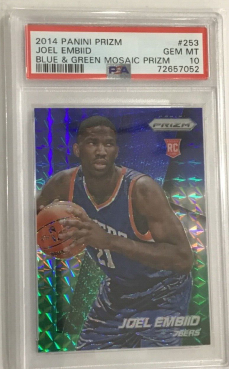 2014 Panini Prizm Blue & Green Mosaic 253 RC Joel Embiid PSA 10 Gem Mint MVP