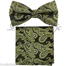 NEW MEN'S Paisley Bow tie and Pocket Square Hankie Set Wedding Party Prom Formal