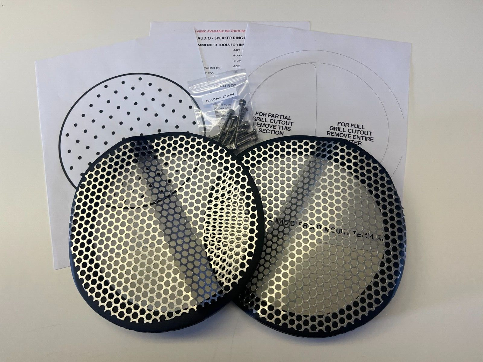 8" Front Harley Saddlebag Speaker Mounting Ring Adapters w/GRILLS 1994-2013