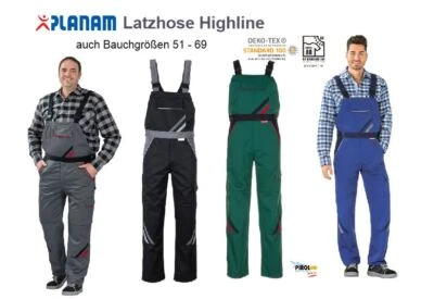 Planam Latzhose Highline Arbeitshose Herren verschiedene Farben auch Bauchgrößen
