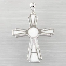 Large Celtic Cross White Fire Opal Silver Jewelry Necklace Pendant