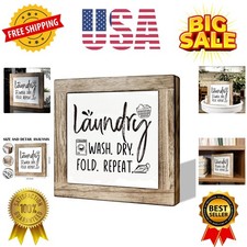 Laundry Room Decor, Laundry Steps Sign, Wash Dry Fold Repeat Sign, Wooden Box...