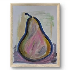 Pear Still Life Kitchen Vibrant Expression Original Acrylic Painting 9X12 PAPER