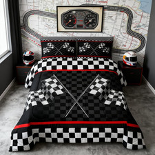 Racing Car Kids Comforter Set Queen Size,Boys Girls Adults Bedroom/Gamer Decor,F
