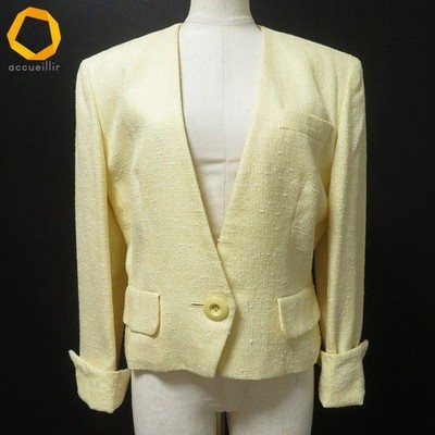 Christian Dior Rayon Vintage Tweed Short Bar Jacket Size M Yellow from Japan