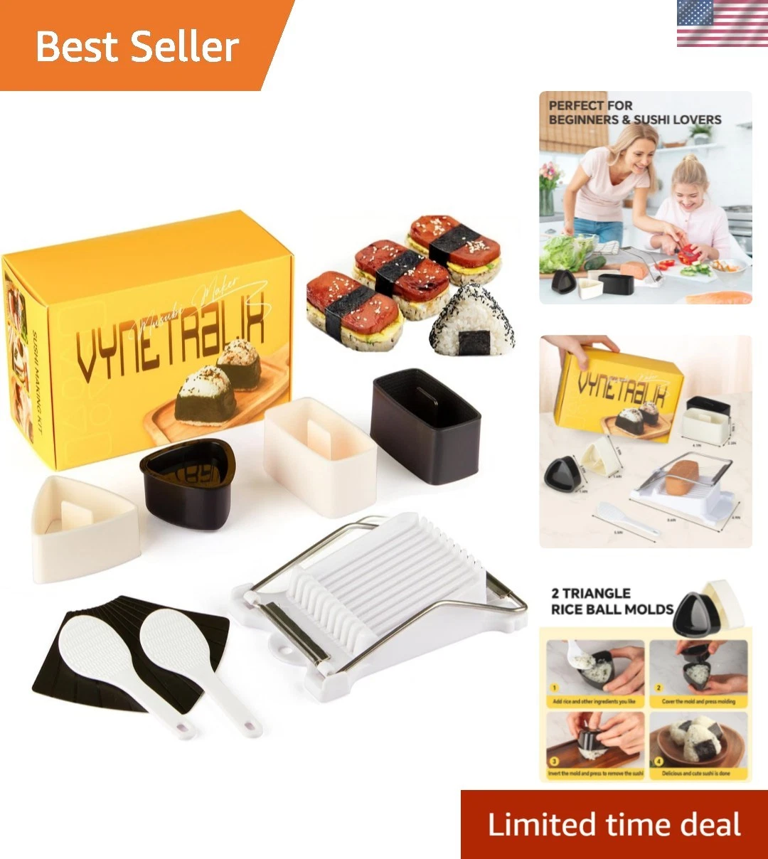 7-Piece Complete Kit, Musubi Press Mold Kit, Includes 2 Musubi Makers, 2 Onig...