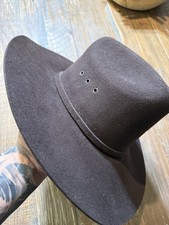 Vintage MHT Western Felt Cowboy Hat Brown Wide Brim with Buckle Band