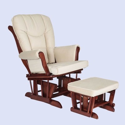 AFG Sleigh Nursery Glider Chair and Ottoman Set in Espresso w/ Beige Cushion