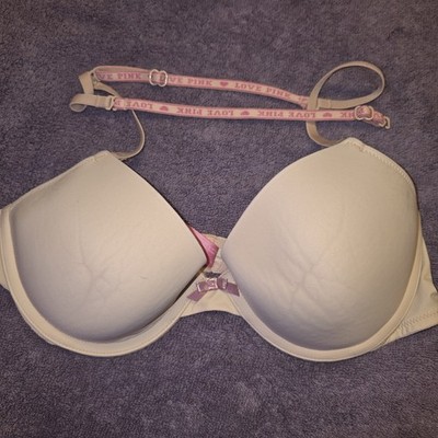 Victoria's Secret PINK Wear Everywhere Demi Bra White Pink Bow 34B
