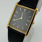 Vintage Seiko Quartz Watch V700-5H30 Men Gold Tone Rectangle Leather New Battery