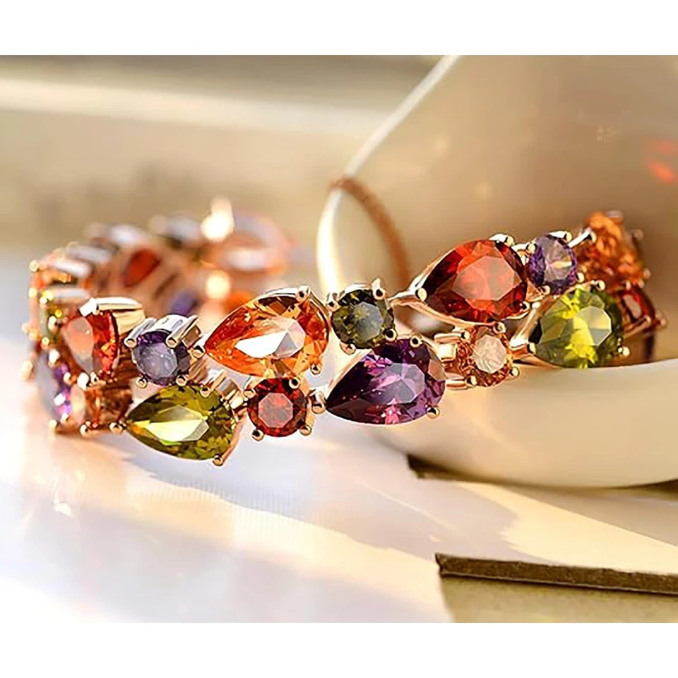Hermosa 14K Rose Gold Plated Bracelets, Multicolor Cubic Zirconia Classic Ten - Image 3 of 4