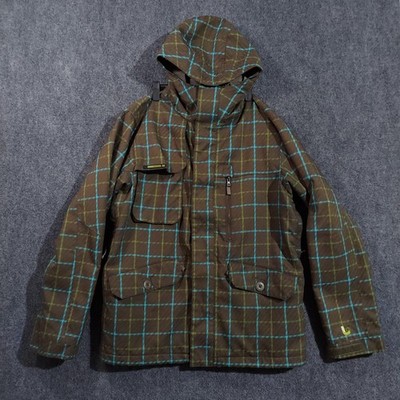 Burton Dryride Jacket Mens Medium Brown Plaid Esquire Hooded Snowboard Parka GMP