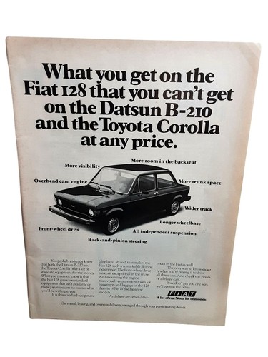 1976 Fiat 128 Sedan Vintage Automotive Advertising Print Ad