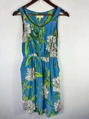 Anthropologie MOULINETTE SOEURS Calliope Silk Dress Sz 4 Blue Floral Tropical