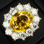 VIVID YELLOW SAPPHIRE OVAL 12.02CT 925 STERLING SILVER 24K GOLD RINGS SIZE 7.5