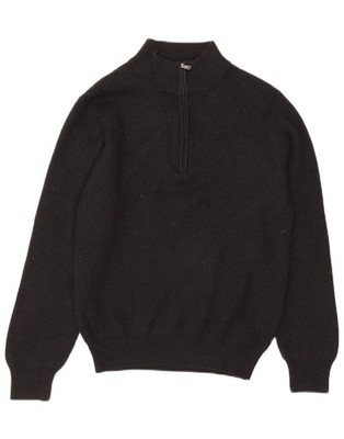 Re Del Mare Womens Zip Neck Jumper Sweater UK 14 Medium Black Merino Wool DJ14