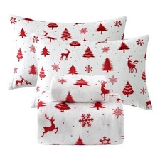 Christmas Fleece Sheets Size, Flannel Like Soft, Fuzzy Full Deer Print Red