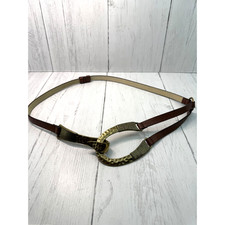 Chico's Hammered Brass Brown Leather Adjustable Belt Artsy Boho Small Medium
