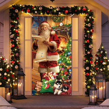 Christmas Front Door Cover Decorations Santa Claus Door Banner