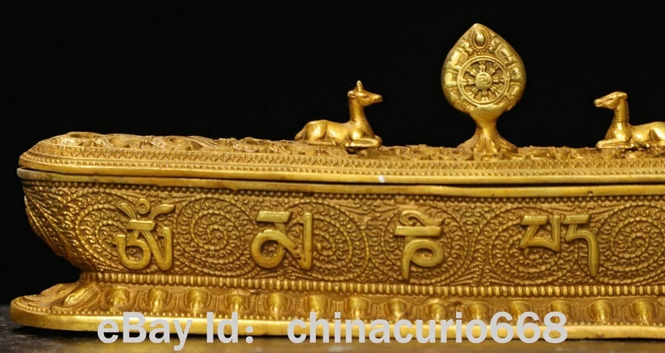 Quemador de incienso ciervo símbolo auspicioso tallado oro cobre China antigua de 12,4" Foto 3 de 4