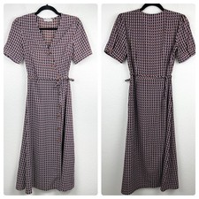 DRESS FORUM Geometric Midi Wrap Dress, Asymmetrical Buttons, Size Small