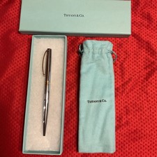 Tiffany  Co.T-Clip .925 Sterling Silver Ball Point Pen w/ Blue Pouch /Box