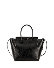 Valentino Metallic Crinkled Black Leather Rockstud Tote Bag Medium size   #B1