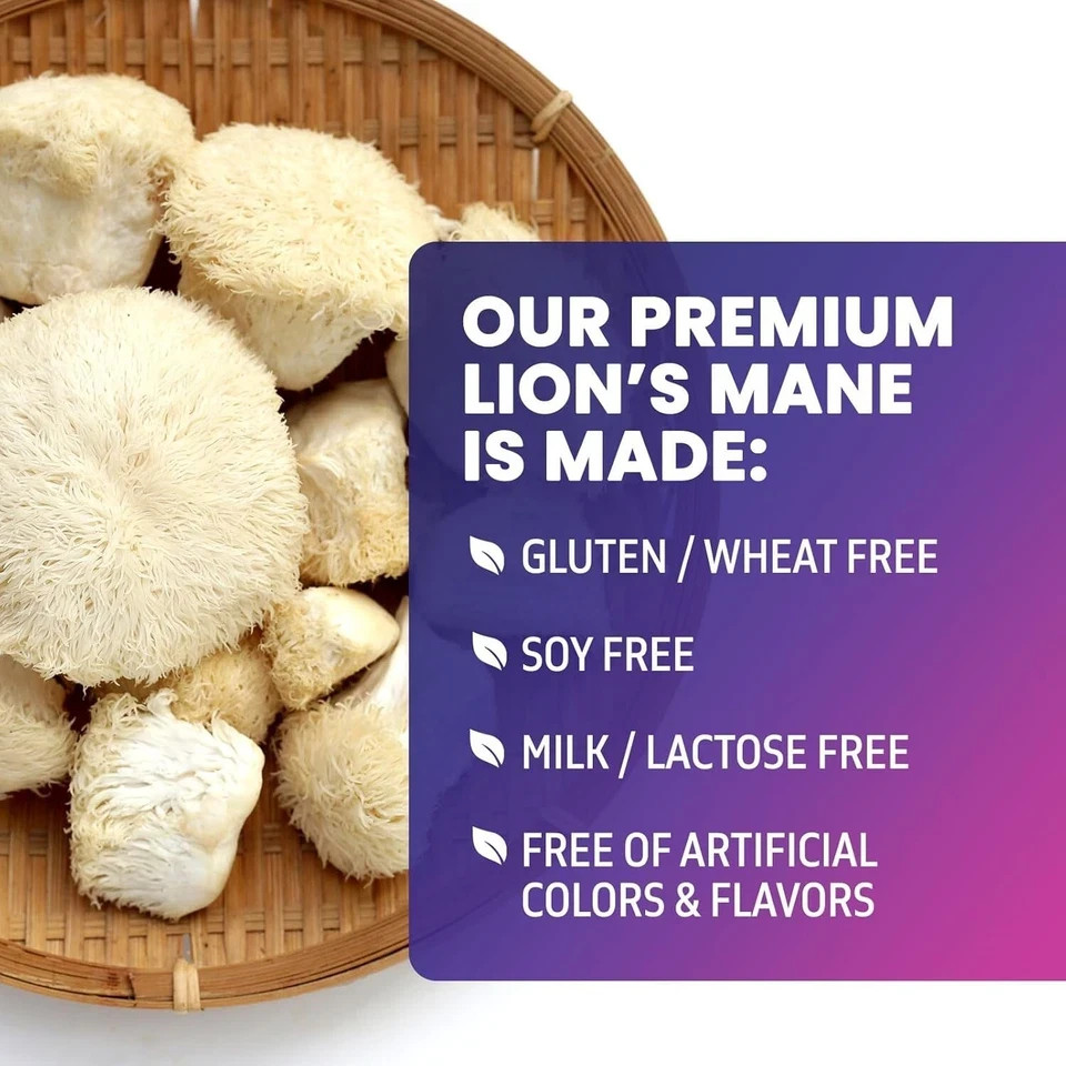 Lions Mane Supplement Capsules 10,000mg, Premium Lions Mane Mushroom for Support