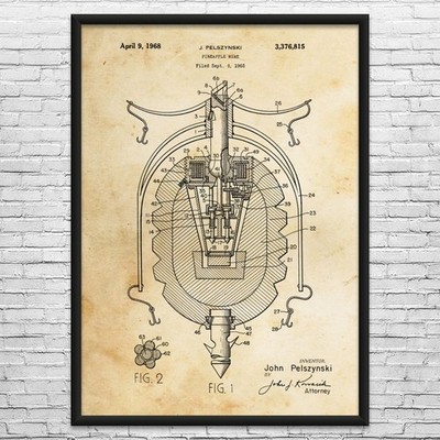 Pineapple Mine Patent Wall Art: EOD Technician, Bomb Squad Art, Mine Blueprint