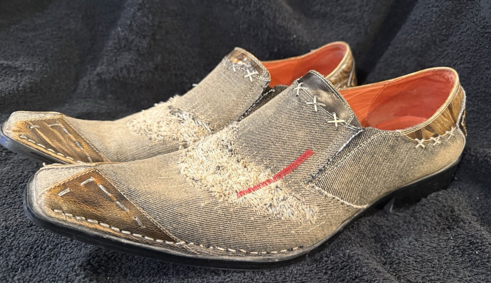 Robert Wayne  "Implode" Tan Denim Leather Loafers… - image 1