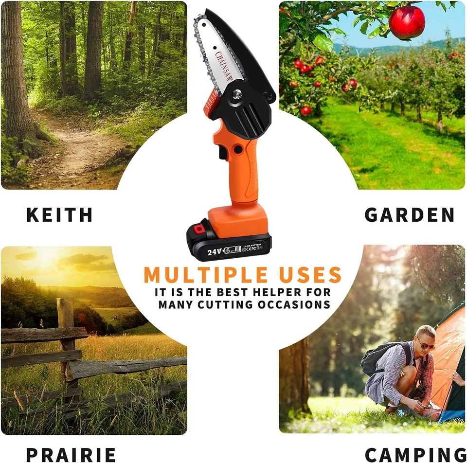 Mini Motosierra Inalámbrica 4 Pulgadas 24V Sierra de Cadena Eléctrica 2500mAh 2 Baterías EE. UU. Foto 3 de 4