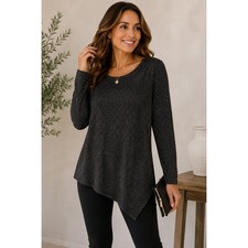 Karen Kane Black Silver Metallic Textured Asymmetrical Tunic Top M