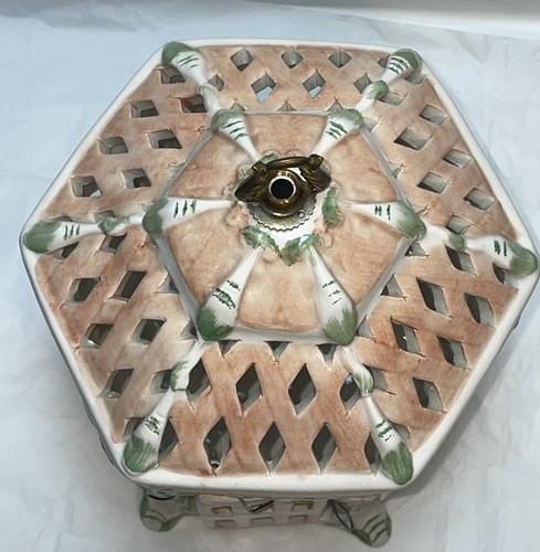 Vintage Old Venezia Italy Ceramic Pottery Porcelain Bird Cage In Pink And White - Picture 11 of 14