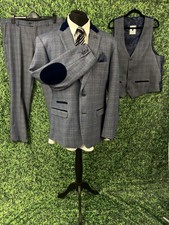Marc Darcy 3 Piece Tweed Suit Blue 48” Jacket W40 W38 Velvet Hilton - WORN TWICE