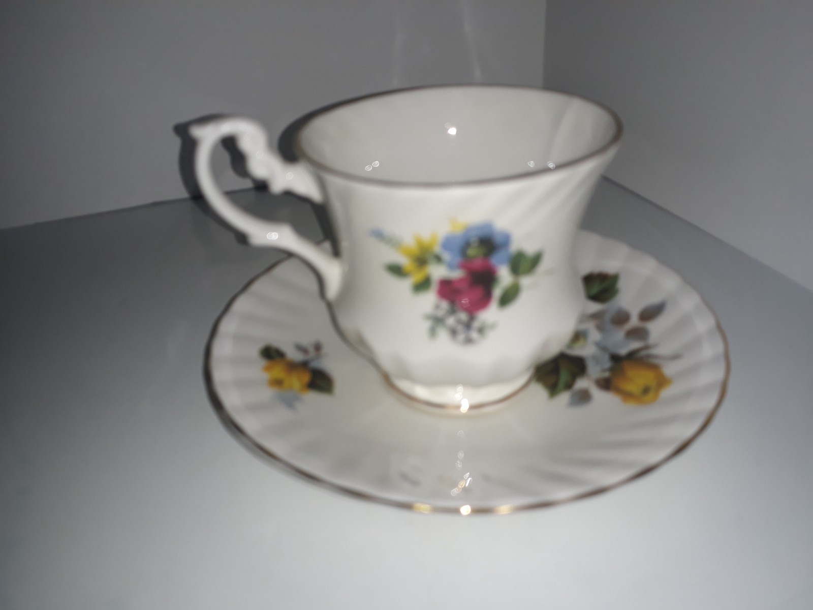 Royal Dover England Flowers Flower Tea Cup Saucer Plate Set Bone China Vintage