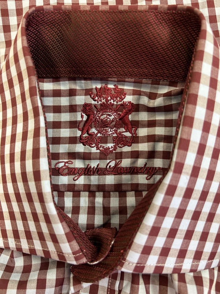 Camisa abotonada manga larga a cuadros azul/borgoña English Laundry para hombre - 16 34/35 Foto 3 de 4