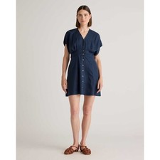 New Quince Vintage Wash Tencel Button Front Dress Lyocell Midnight Blue Large
